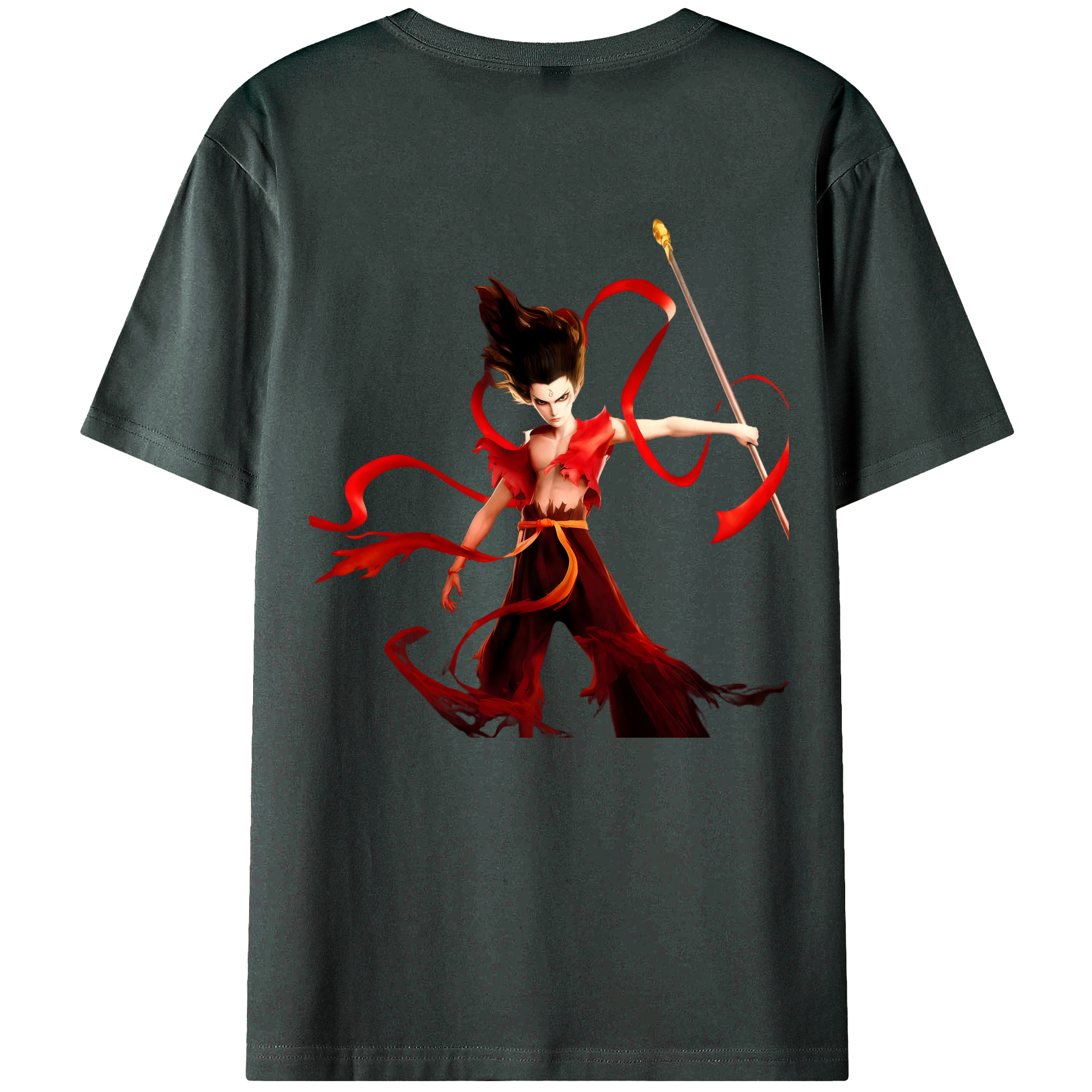 （画像用） Ne Zha 2 ナタ 魔童の大暴れ 綿100％ メンズ半袖Tシャツ（バックプリント） 通気性